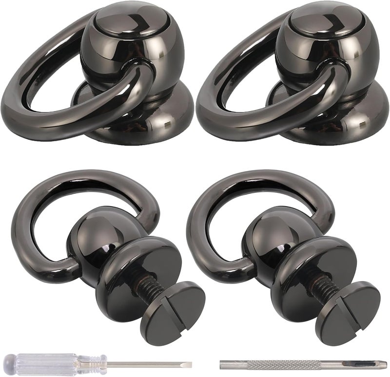 Notgia 4Pcs D Rings for Purse Brass Rivets for Leather Rotatable Purse Strap Hardware Ball Button Studs for Handbag D Rings Chicago Screws for Repair Purse Dog Collar Leather Crafts (Black) - Image 1